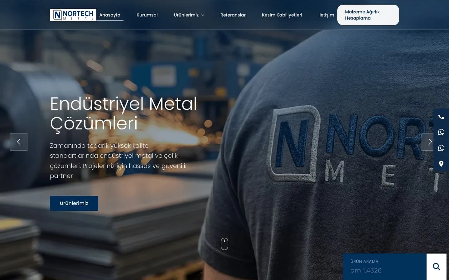 Nortech Metal web sitesi anasayfası