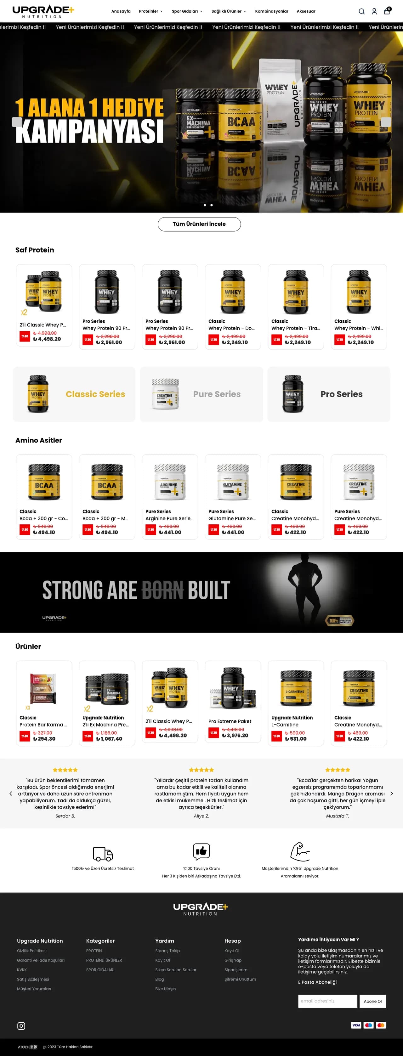 Upgrade Nutrition anasayfası, masaüstü tam sayfa görünüm