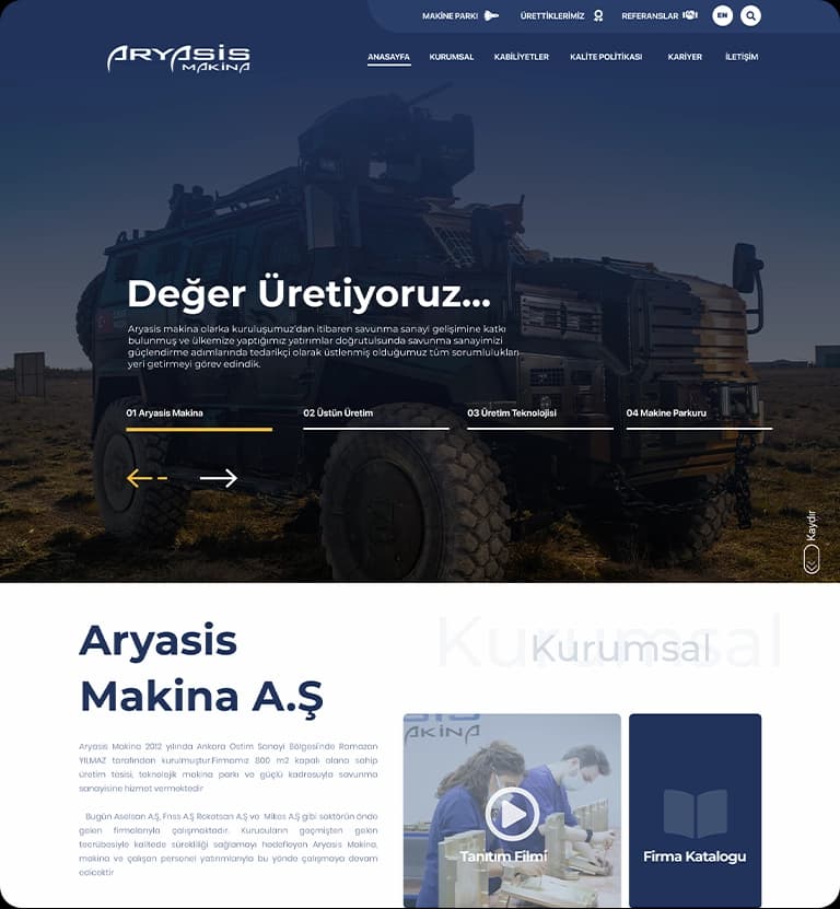 Aryasis Makina web sitesi ekran görüntüsü