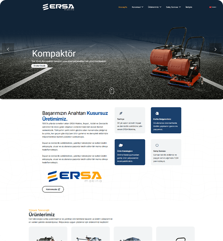 Ersa Makina web sitesi ekran görüntüsü